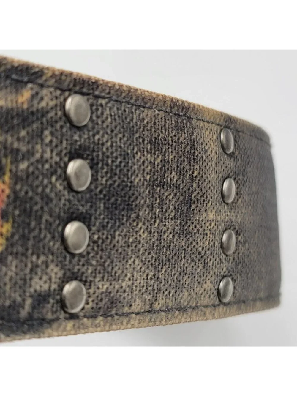 Vtg Y2K Ed Hardy Gothic Handmade Leather Belt with Skull Design & Stud Details S